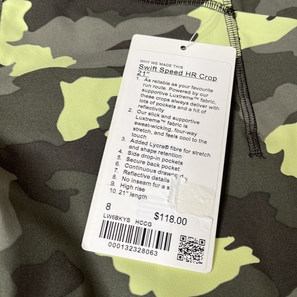 New Lululemon Swift Speed High-Rise Green Camo Running Tights Crop 21" - Picture 6 of 8
